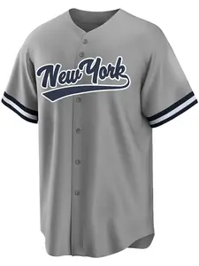 Men's Letter & Number Embroidery T-shirt, Casual Loose Short Sleeve V Neck Baseball Jersey for Daily Wear, Fashion Men's Top for All Seasons