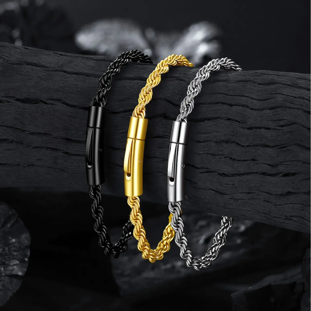 PROSTEEL 2MM/3MM/4MM/5MM Twisted Rope Chain Bracelets Stainless Steel Jewelry Durable Color Coating,Hypoallergenic Unisex Stackable Accessories for Daily Wear Best Gift Summervibe