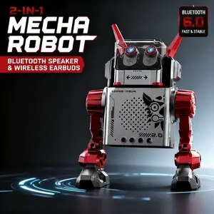 2 in 1 Mecha Robot Bluetooth Speaker & Wireless Earbuds | LED Cyberpunk Gaming Gadget | Viral Tech Gift for Gamers