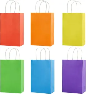24-Pack Rainbow Gift Bags with Handles, 8" Multi-Color Paper Party Favor Bags for Goodies. Birthdays, Events, Classrooms & Celebrations