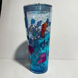 Ocean Shell Dual Lava Glitter Tumbler | 24 oz Handmade Beach Cup 🌊🐚✨