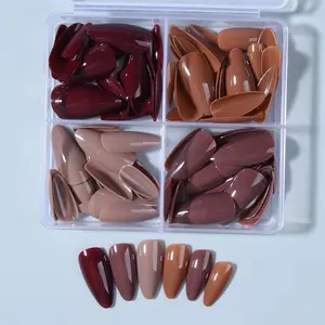 Solid Color Almond Fake Nail, 96pcs/box Removable False Nail with Nail File & Tape, Press on Fake Nail for Women & Girls DIY Nail Art Fake Nails Kit