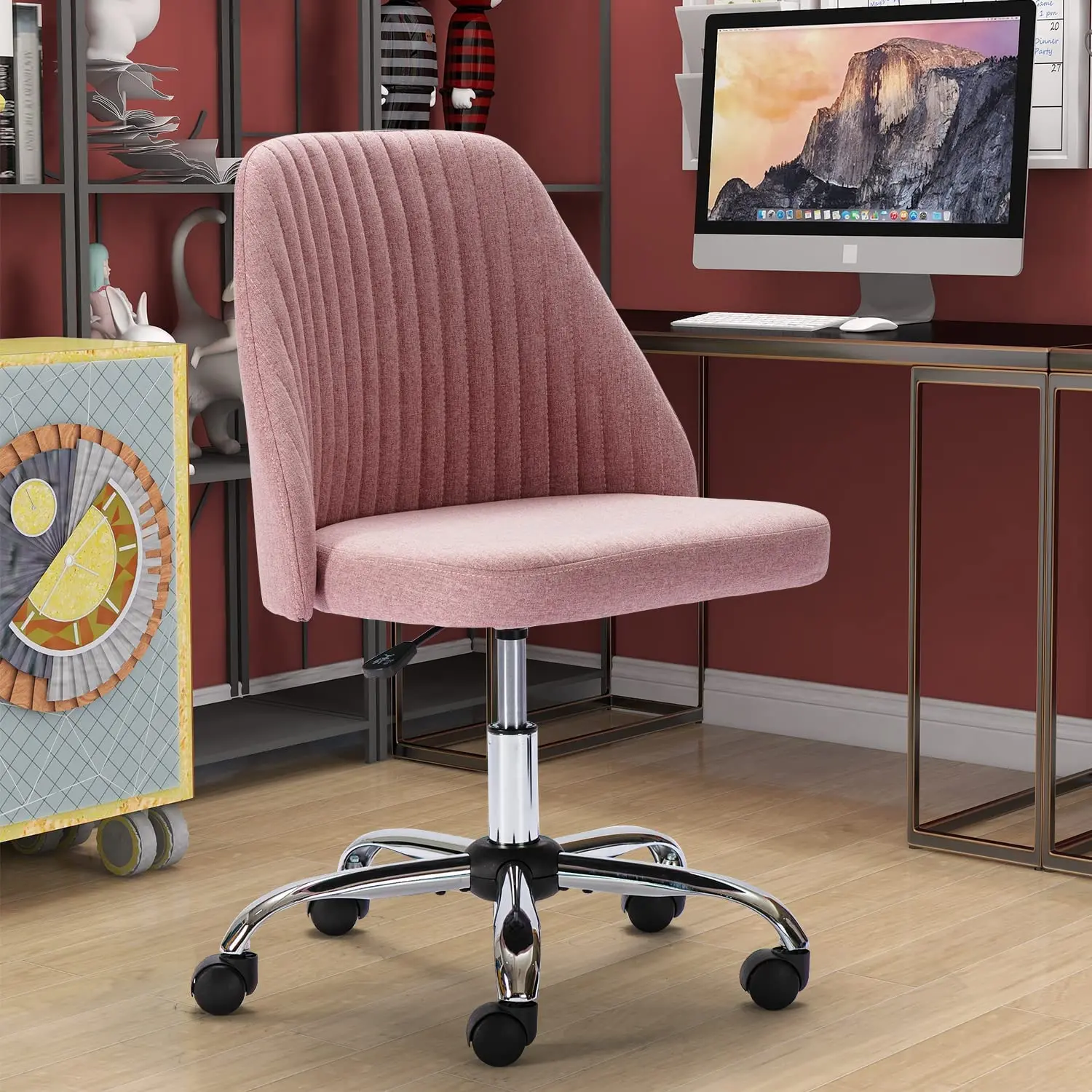 Office Desk Chair, Modern Cute Rolling Vanity Swivel Task Chairs with Wheels, Comfortable Back Seat Armless for Home, Bedrooms, Office, Study, Student, Adults, Make-up, Dressing Room