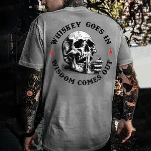 Whiskey Goes In Wisdom Comes Out Interesting Pure Cotton Casual Fashion Skull Round Neck Print Men's Monkey T-shirt