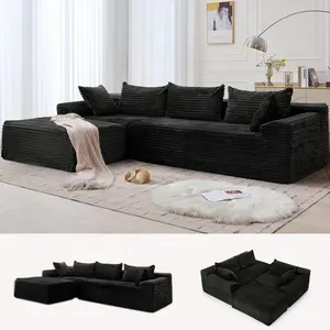 Korser 110" L-Shaped Modular Sectional Sofa with Chaise, Boneless Comfy Corduroy Fluffy Couch with Deep Seat and Side Pockets, Flexible Module Combination for Living Room, No Assembly, Side Pockets KORSER