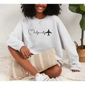 Airplane Heartbeat Tee Flight Attendant Tee Pilot Crewneck Vacay Mode Crewneck Travel Shirt Traveler Gift Vacation Shirt WFlighAtten
