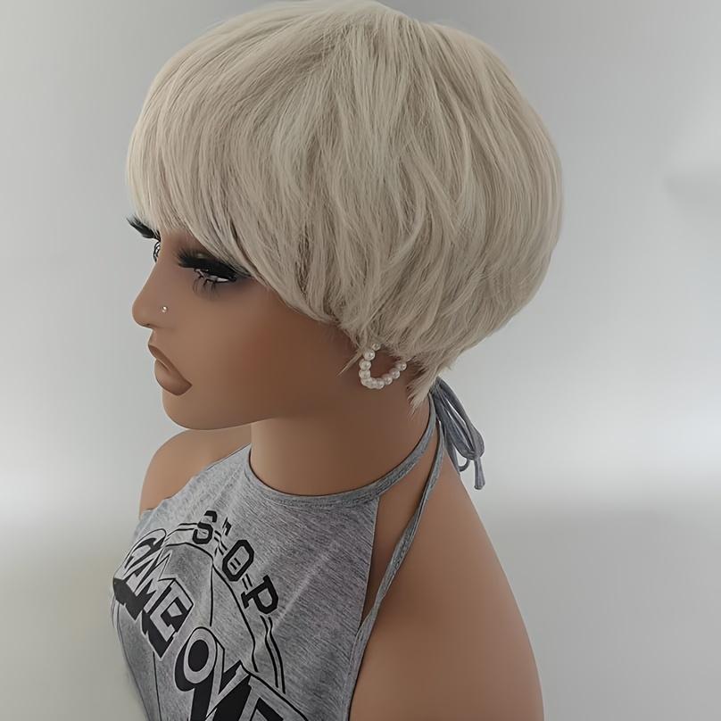 Synthetic Wig Pixie Cut Wig Honey Blonde Short Wavy Wig With Bangs For Women