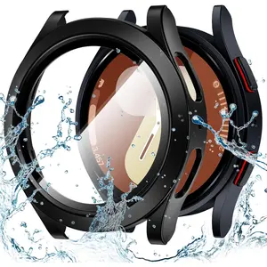 Waterproof Case for Galaxy Watch 7 Screen Protector 44mm, [No Fog] Tempered Glass Face Cover Compatible for Samsung Watch 7 Accessories 44 mm