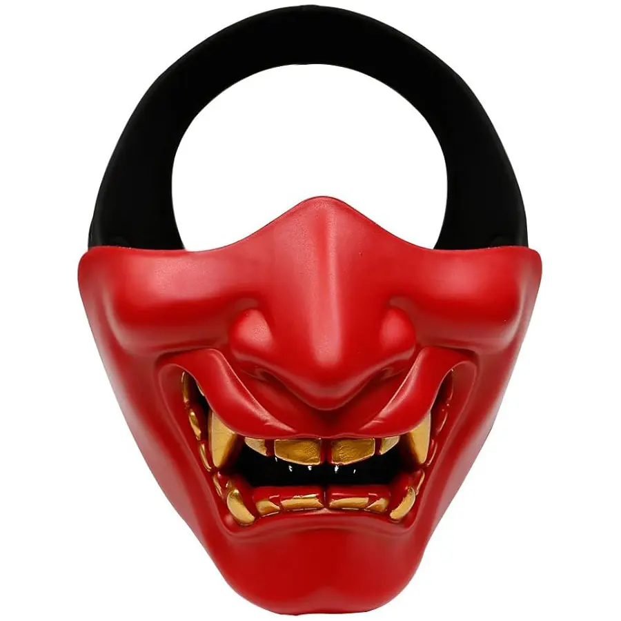 Laughing Prajna Tactical Mask, Evil Demon Monster Kabuki Warrior Half Face Protective Mask, Party, Halloween, Cs War Game Accessory