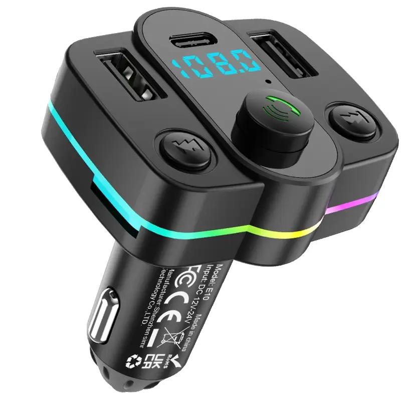 Simr BT Fm Transmitter, Hands-Free Car Radio Modulator, Mp3 Player, Dual USB-C & Type-C Ports, Super Fast Charging Adapter