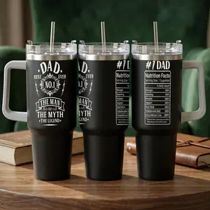 Best Dad Car Tumbler #1 Dad Nutrition Facts Travel Mug The Man The Myth The Legend Superdad Insulated Stainless Steel Cup with Handle Father's Day Birthday Gift Christmas Present Husband New Dad Office Outdoor Adventures