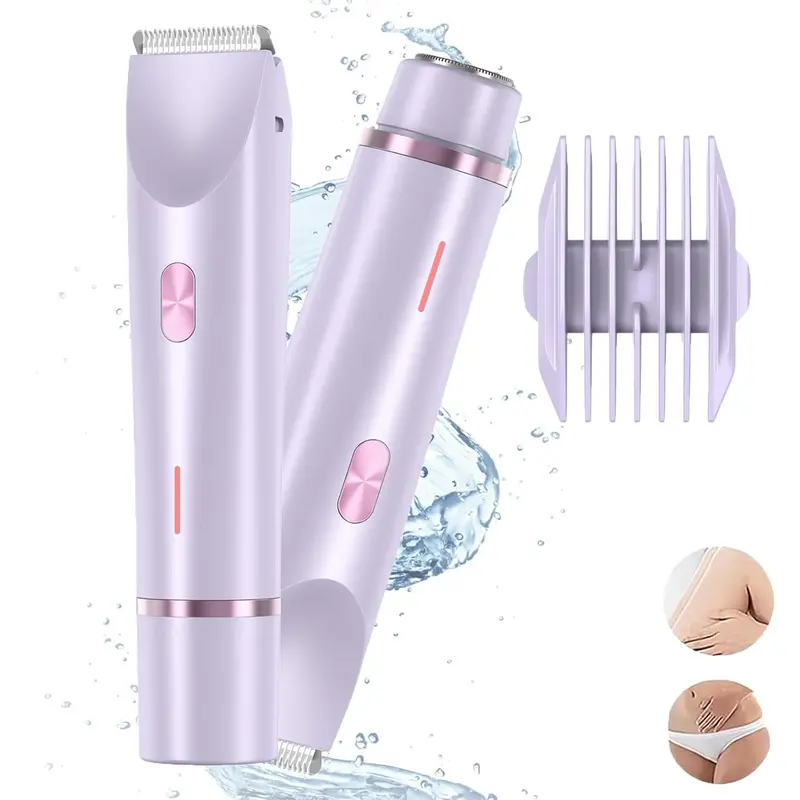 2 in 1 Electric Bikini Shaver Trimmer for Women, Rechargeable Shaver Machine with LED Display, Detachable Head Shaver Razor, Cordless Wet and Dry Dual Use Hair Removal Tool Summer Gift