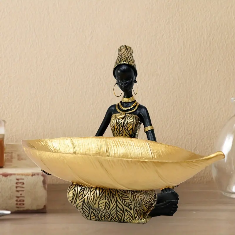 [Perfect Tribal African Statue Figurine] Golden Vintage African Statue - Tribal Art Figurine for Home & Living Room Decor, Perfect Housewarming Gift for Women, African Home Decor