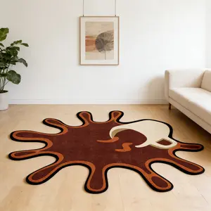 Fun Coffee Splashing Alien Carpet Brown and White Contrast Plush Floor Mat Living Room Anti slip and Wear resistant Foot Mat Coffee Corner Personalized Decorative Pad Soft Area Rug Suitable for Ins Style/Fun Trendy Home Decoration