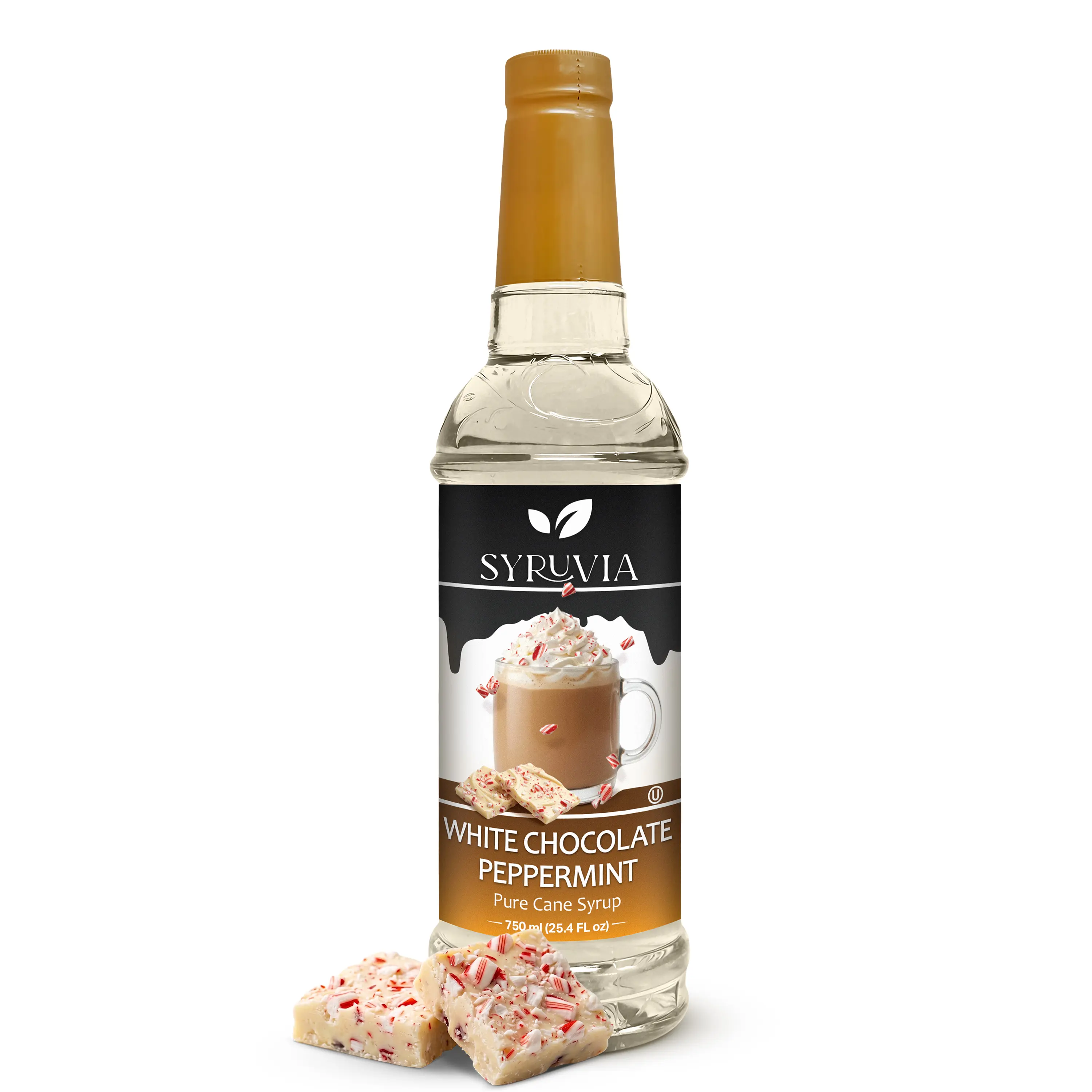 Syruvia Coffee Syrup, White Chocolate Peppermint Flavored Syrup for Drinks, Lattes, and Desserts – 25.4 fl oz