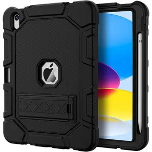 Case for iPad (A16) 11th Generation 11 Inch 2025 / iPad 10th Generation 10.9 Inch 2022, [Built-in Pencil Holder] Heavy Duty Shockproof Rugged Protective Case, Black