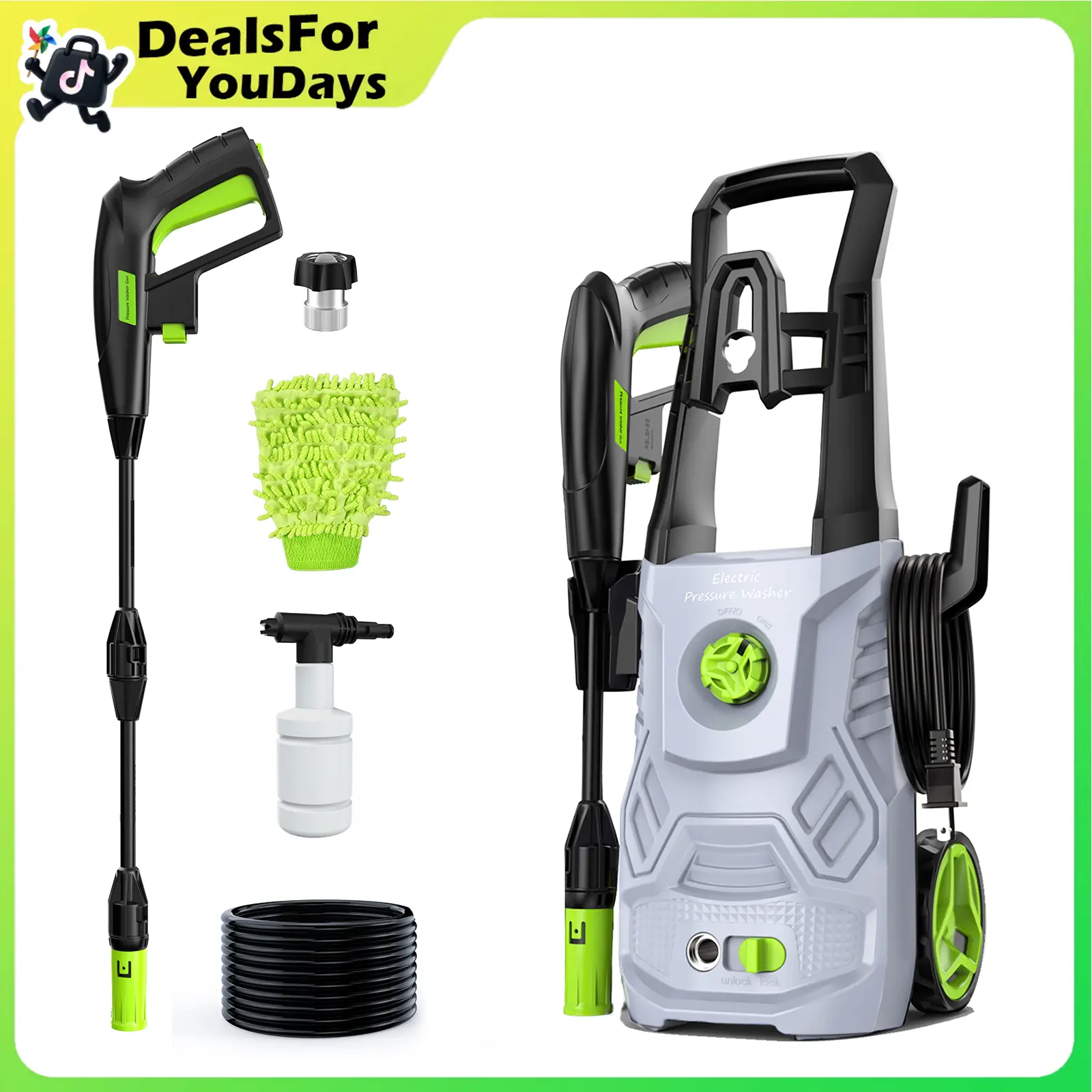 【DealsForYouDays】Electric Pressure Washer with 1900PSI Max 2.6GPM, Electric Power Washer with Hose Reel 35FT, Foam Cannon, Portable to Clean Patios, Cars, Fences, Driveways, Floor Pool Cleaning