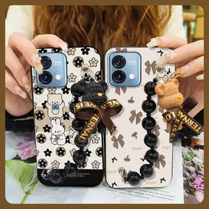 Bear bracelet protective case Phone Case For MOTO G Stylus 5G 2023 Skin-friendly feel soft case Anti-knock silicone Cartoon cute Black pearl pendant Back Cover