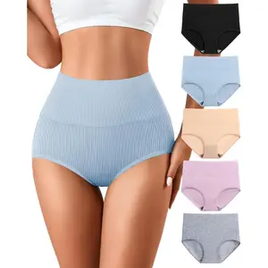 Womens Underwear Cotton High Waisted Strech Soft Full Coverage Briefs Ladies Postpartum Panties 5 Pack
