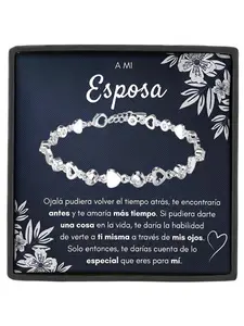 To Wife Interlocking Heart Tennis Bracelet with Message Card and Gift Box Valentine's Day/Anniversary/Birthday/Christmas Gift