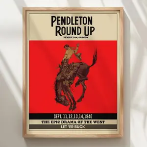 Vintage Rodeo Glory: Pendleton Rodeo Cowboy Poster - Classic Cowboy Wall Art and Red Western Decor Prints Decoration Artistic