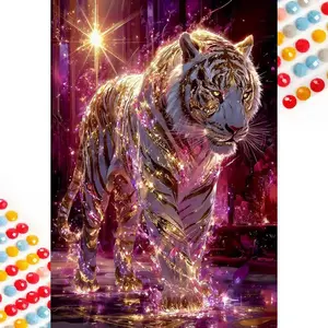 5D DIY Full Drill Round Diamond Painting - Diamond Painting Kit White Tiger Phantom Mosaic Canvas DIY Wall Art, Home Wall Decoration