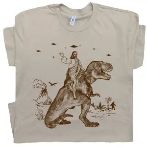 Jesus Riding Dinosaur T Shirt UFO Shirt Funny Shirts Offensive T Shirt Cool Graphic Tshirt Crazy Shirts For Men Women Guys Novelty Tee