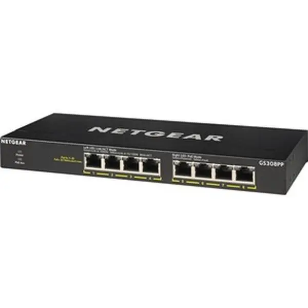 Netgear GS308PP-100NAS Home Ethernet Switch - 8 Copper Ports - 2-Layer Supported - Twisted Pair - 183W Total - 3.45 lbs - Includes AC Adapter, 30W Per Port, Desktop