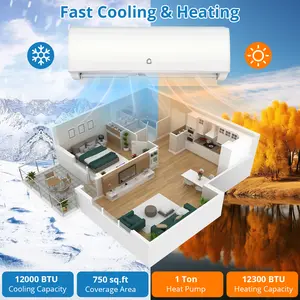 9000 BTU Mini Split Air Conditioner Heat Pump System - WiFi Enabled, Energy Efficient Cooling, Quiet Operation, Compact Design, and Easy Installation