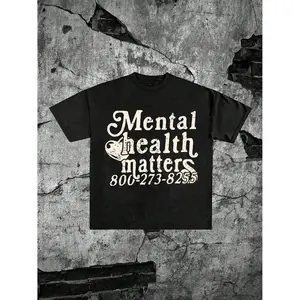 Mental Health Awareness Cotton Short Sleeve T Shirt for Men Summer Round Neck Fashion Print Tee