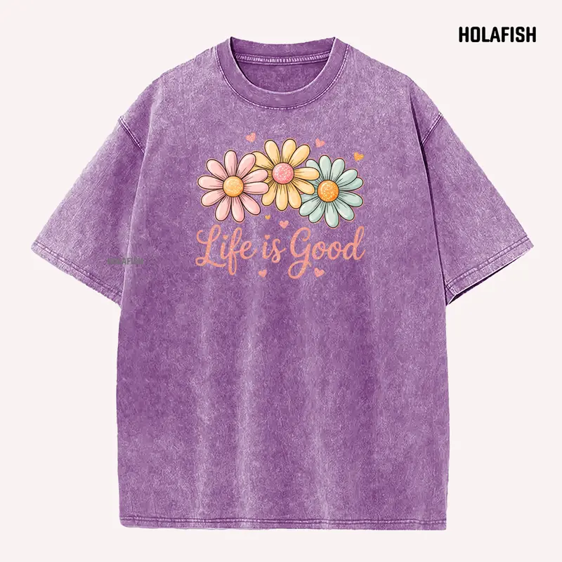 Holafish Printed Women's Acid Washed Casual Graphic Short-Sleeve Cotton T-Shirt Crewneck Plus Size- Vintage Basic Tee Tops Loose Fit, Soft Breathable Fabric Shortsleeve, Ideal for Everyday Wear, Summer Essential, Gift Idea for Women Womenswear