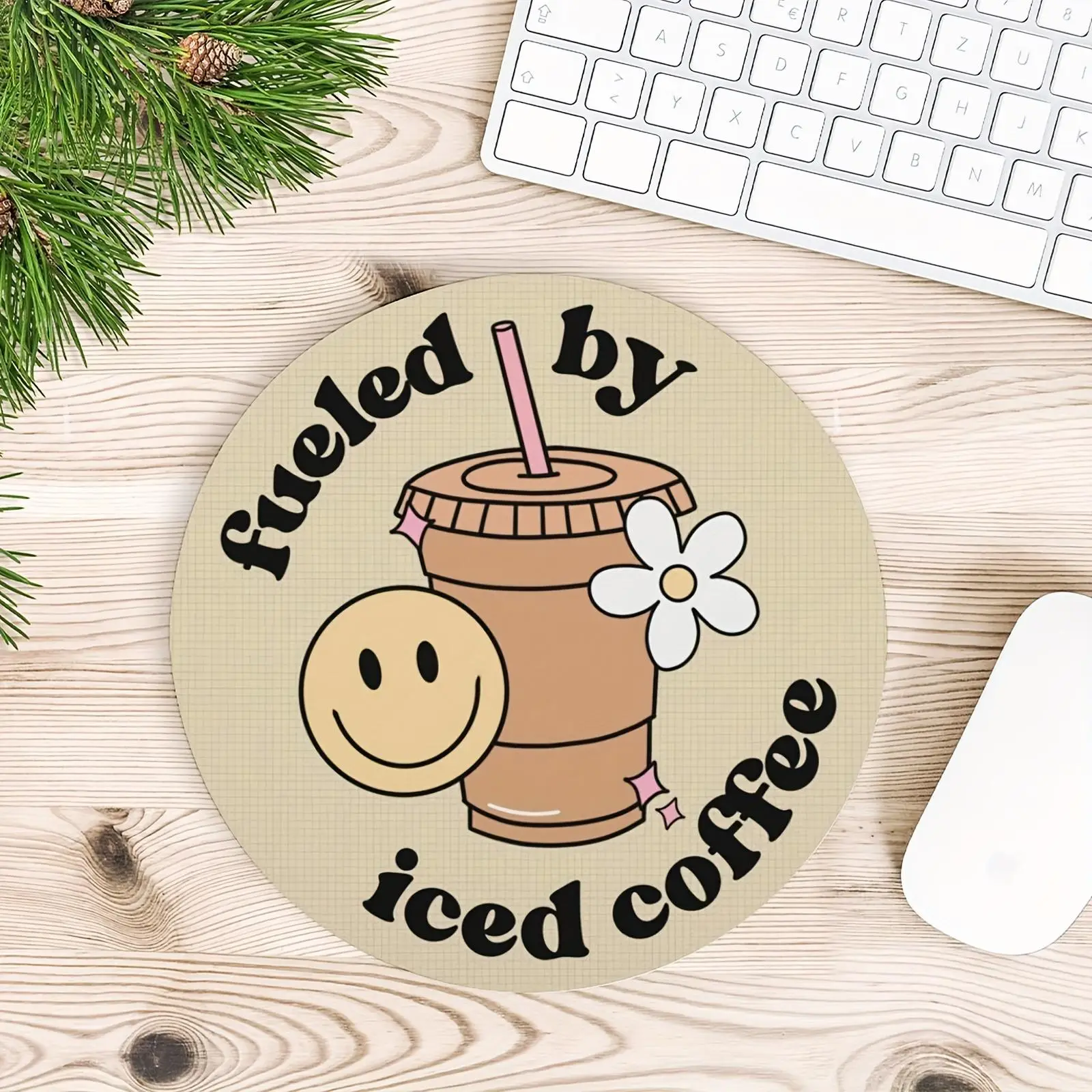 Cute Cartoon Coffee Pattern Mouse Pad, Multipurpose Round Small Mouse Pad, 1 Count Non-slip Rubber Base Mouse Mat, Office Supplies Office Decor For Ho