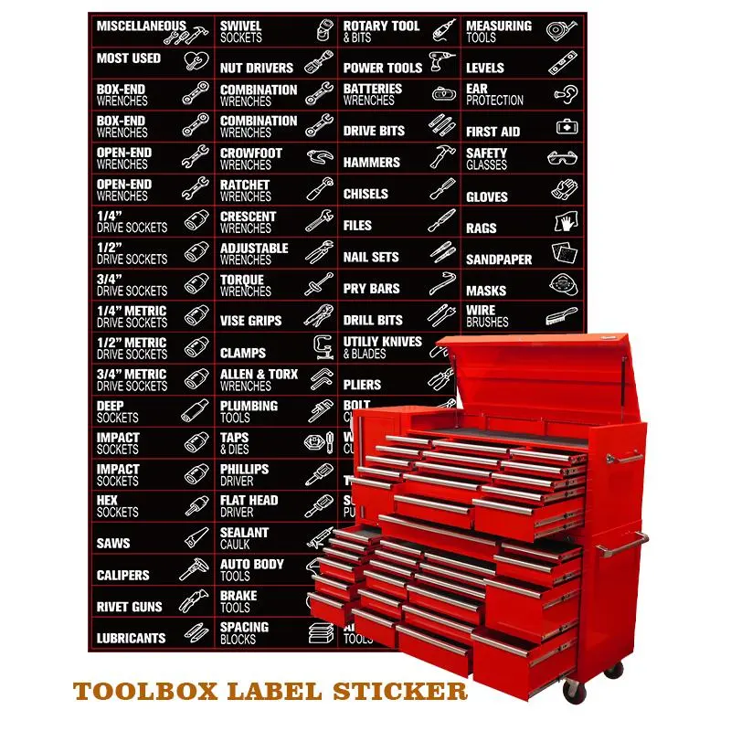 Toolbox Label Sticker, 68pcs/set Durable & Waterproof Tool Label Sticker, Includes Labels, Easy To Identify Tool, Suitable for Garage and Studio, Personalized Labels Customizable Stickers, Customized Sticker, Adhesive Stickers, Sticker Packs