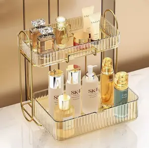 2-Tier Luxury Acrylic Makeup Organizer for Vanity, Countertop Storage for Cosmetics Skincare Lipsticks, Bathroom Shelf for Tidy & Stylish Beauty Storage Clear Rack