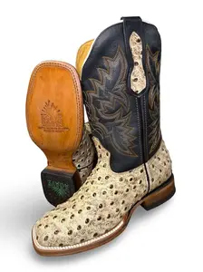 Agave Men's Ostrich Print Desert Cowboy Boot - Stylish, Durable-Construction Footwear with Decor Accents