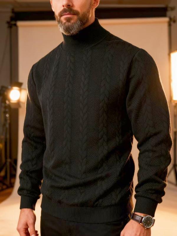 Men's solid color knitted jacquard turtleneck sweater is comfortable, warm and windproof, and can be layered. Casual, comfortable, regular slim fit long-sleeved sweatshirt, suitable for autumn and winter wear, and for men's daily outfits.