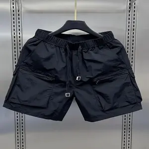 Men'S Japanese Retro Workwear Shorts - Casual Loose Fit, Mid-Waist Design with Multi-Pocket, Solid Color, 100% Polyester, Non-Stretch for Hiking & Outdoor Activities, Hiking Shorts