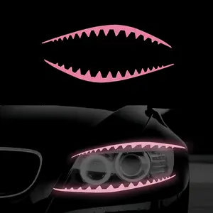 1SET Cool Enthusiast Exclusive Shark Tooth Headlight Sticker, Suitable for Car Headlights/Motorcycle Windshields/Helmets, Pink & Black Contrast Decal, Inject a "Cute Cool Techwear Enthusiast" Exclusive Identity into Your Ride