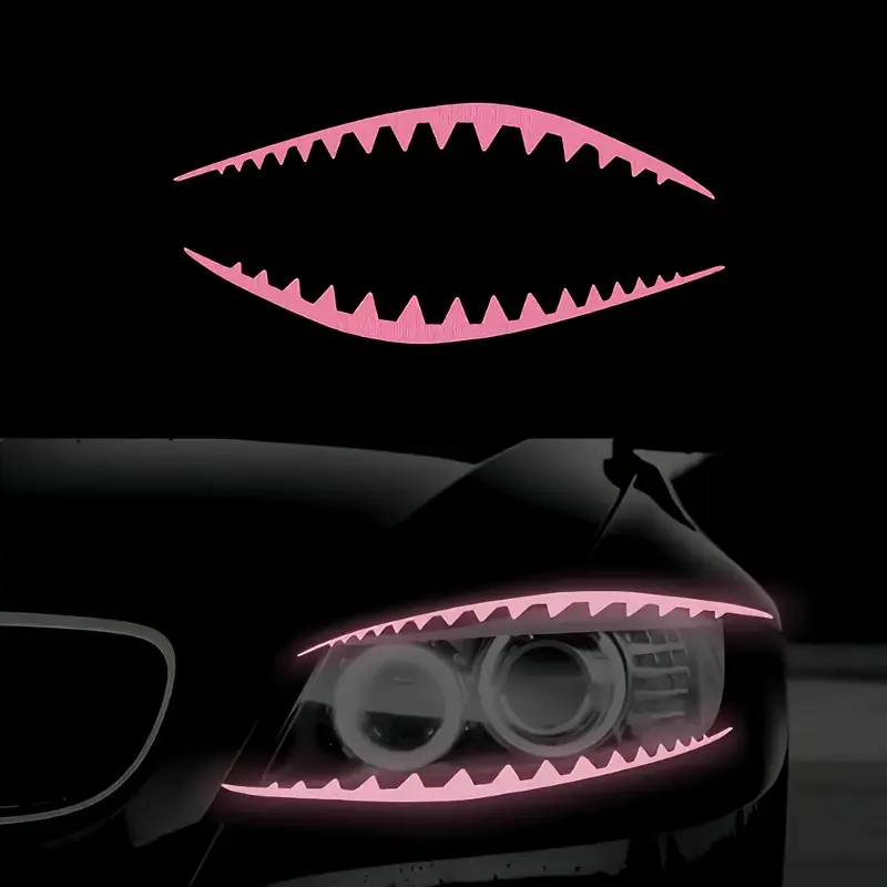 1SET Cool Enthusiast Exclusive Shark Tooth Headlight Sticker, Suitable for Car Headlights/Motorcycle Windshields, Pink & Black Contrast Decal, Car Decals, Automotive Decals, Inject a Cute Cool Techwear Identity into Your Ride