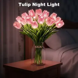 10-Piece Home Decor Atmosphere Lamp Set, LED Wedding Bouquet Night Light, Artificial Tulip Floral Table Lamp, Gift for Friends and Partners