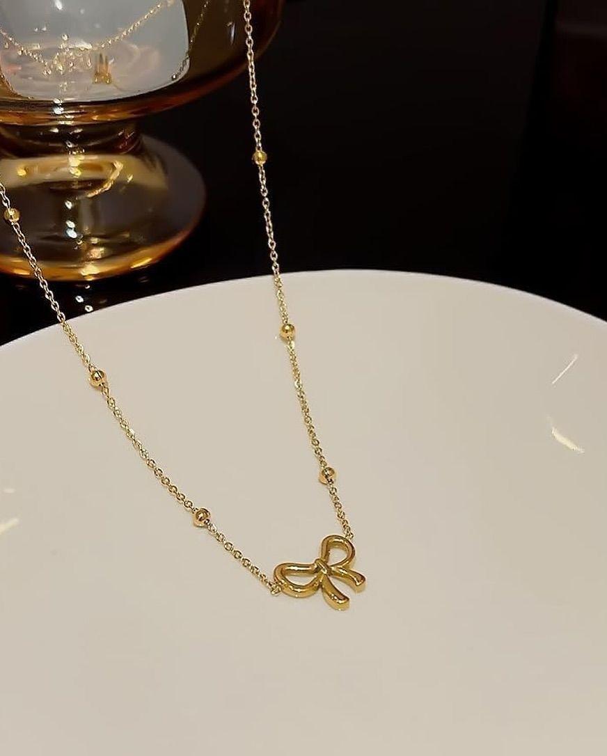 Bow Ball Necklace for Women – 316L Stainless Steel Anti-Tarnish Waterproof | Aesthetic Bow Pendant | Minimal Cute Jewelry
