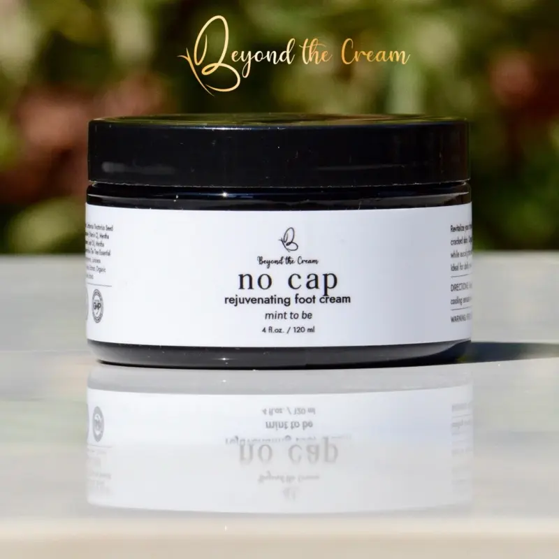 Beyond The Cream No Cap Foot Cream - 120 mls. Rejuvenating Foot Cream with Aloe Vera, natural oils, Eucalyptus, Menthol & Peppermint for Daily Hydration and Soothing of Cracked Skin. Relieves tired feet. Vegan, Cruelty-Free. Made in the USA.