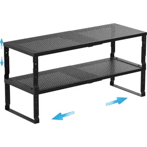 NEW Expandable Spice Rack Kitchen Cabinet Shelf Organizer, Stackable Storage Shelves Rack, Adjustable Counter Shelf for Cabinets, Countertop, Cupboard,Pantry and more(2Packs/Black/Medium)