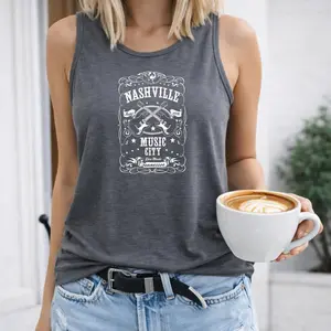 Guitar & Letter Print Casual Tank Top for Summer Country Concert Tops Graphic Tees Women's Regular Fit Sleeveless Round Neck Animal Pattern Daily Wear - Womenswear, Bridal