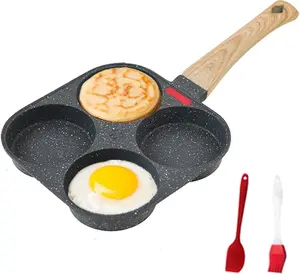 Non-Stick 4-Cup Breakfast Egg Frying Pan with Lid Black Teflon Coating for Frying Eggs & Making Pancakes Cookware Nonstick Suitable for Gas Ceramic Induction Stoves
