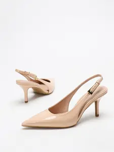On feet& in love Women's Pointed Toe High Heels, PU Leather, Metal Buckle, Elegant Style, All Seasons, Plain Pattern, Perfect for Parties and Office