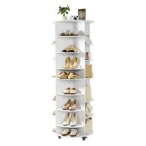【Summervibes】VEVOR 7-Tier 360° Rotating Vertical Shoe Organization Rack, Adjustable Shelves, Movable Carousel Display with Wheels, Lazy Susan Organizer for Bedroom, Entryway, White, Vertical Shoe Racks