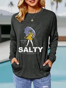 Women's Spring & Fall Casual Loose-Fit Long Sleeve Round Neck Graphic Pullover Top, Comfortable Breathable Fabric, Daily Wear Essential