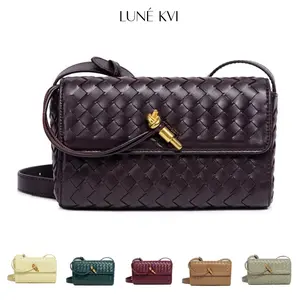 LUNÉ KVI Mini Handwoven Clutch Purse for Women Unique Small Gold Buckle Handbag Elegant Minimalist Style Single-Shoulder Small Square Bag Fashionable Versatile Crossbody Bag Evening Bag