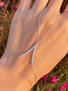 Silver Gold Hand Chain Bracelets For Women Cubic Zirconia Stackable Link Chain Cute Trendy Gifts Hand Ring Bracelet Hand Chain Minimalist Finger Ring Bracelet For Women Fashionable Jewelry
